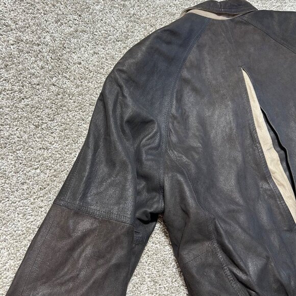 Remy Mens Black Leather Jacket Size 44 USA Made Zip Front Pockets & Elastic Wais - Picture 7 of 13